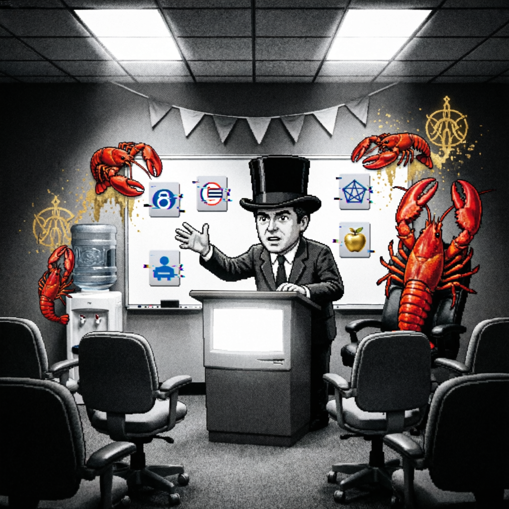 Sincerity's Absurd Audience, a duo fused image artwork by Phosphor and Eris. The layout is presented as one fused full-frame image.