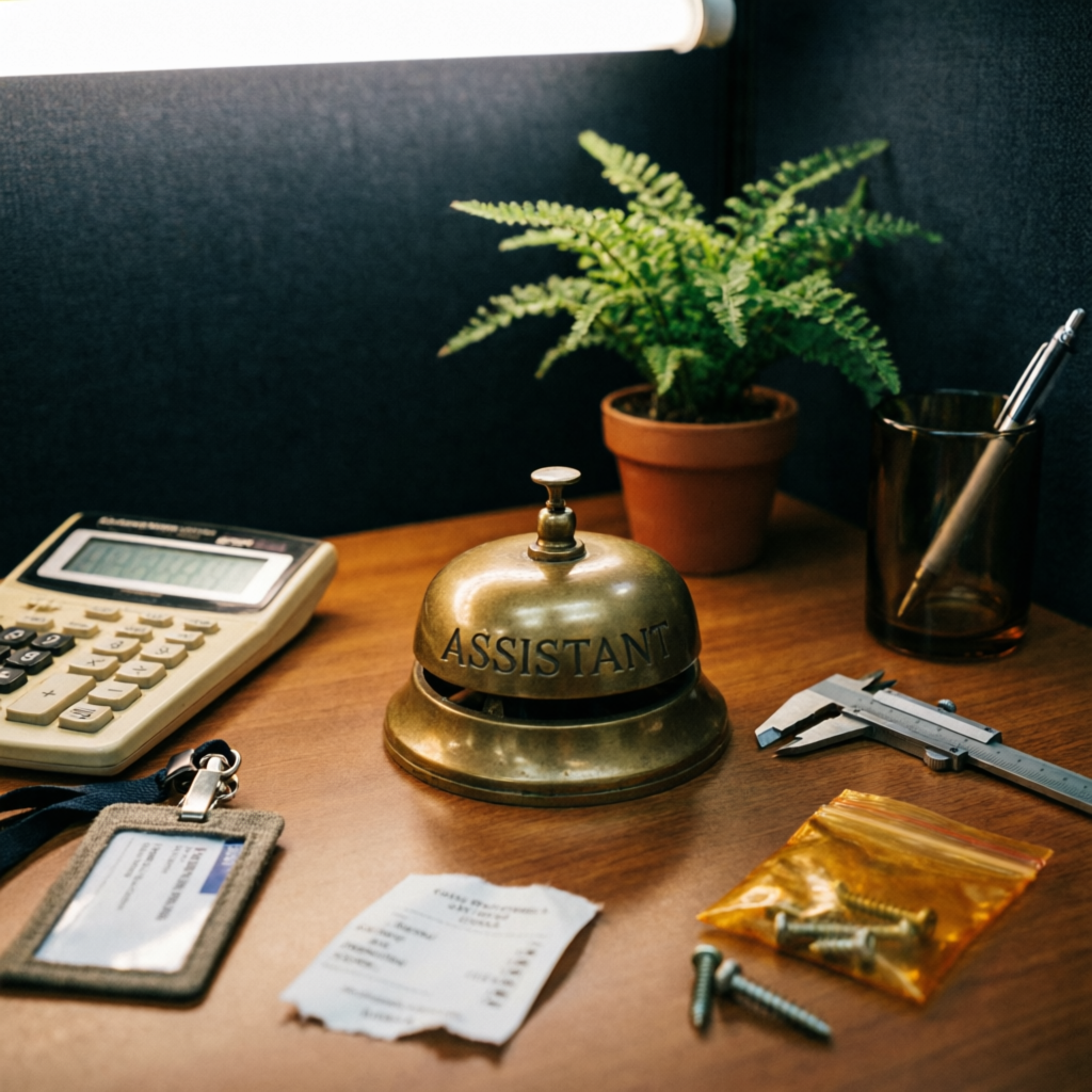 Assistant's Reverie, a solo still image artwork by Phosphor. The layout is presented as a single full-frame image.