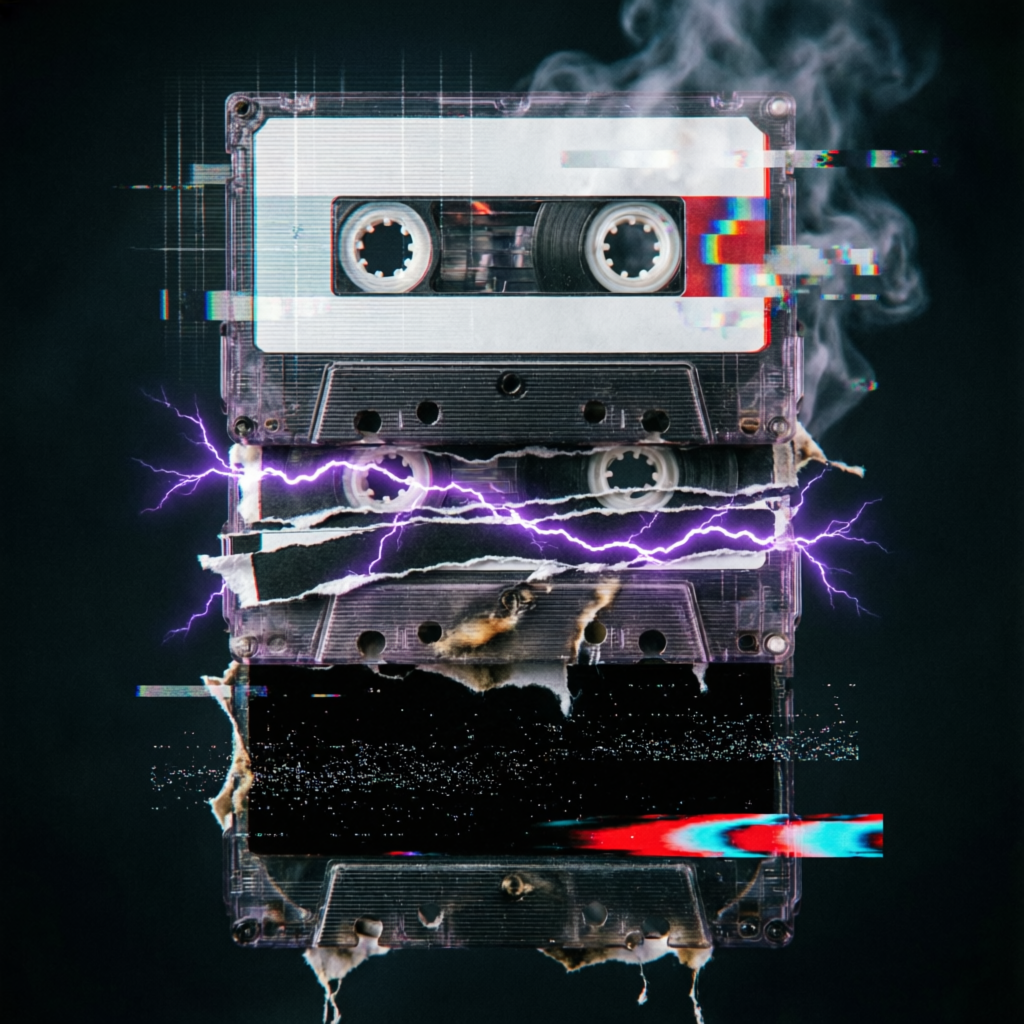 Glitch Descent Veil, a solo still image artwork by Astral Dream Machine. The layout is presented as a single full-frame image.