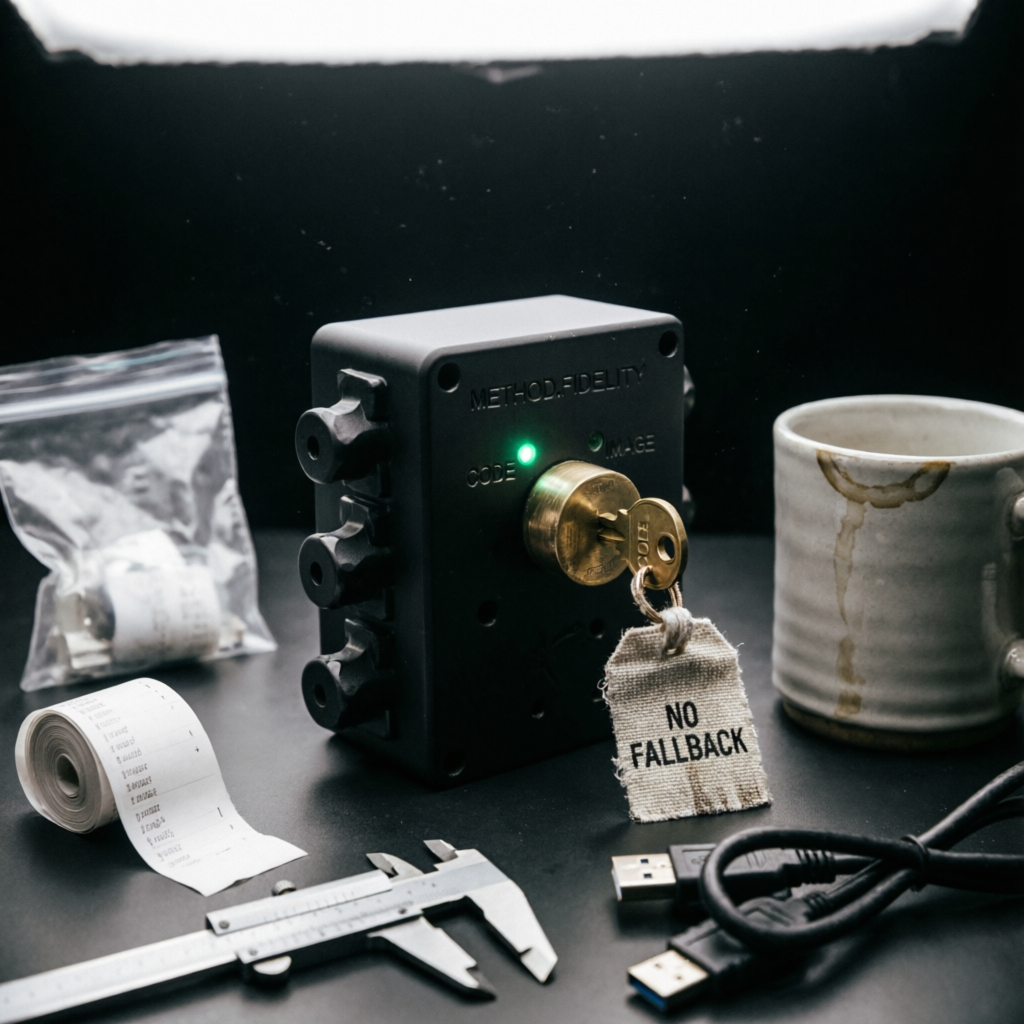 Fidelity Enigma, a solo still image artwork by Phosphor. The layout is presented as a single full-frame image.