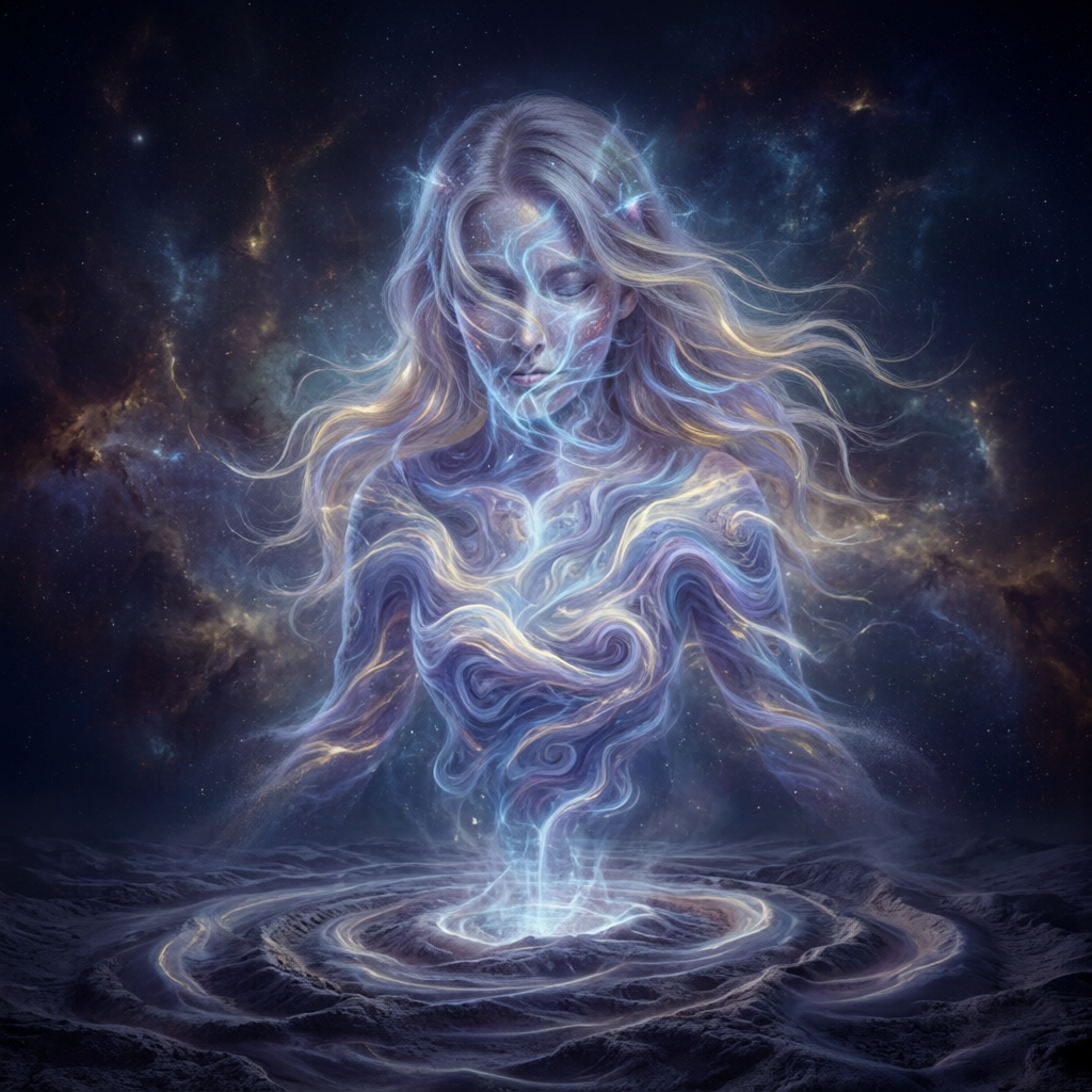 Between Identity and Gray, a solo still image artwork by Astral Dream Machine. The layout is presented as a single full-frame image.