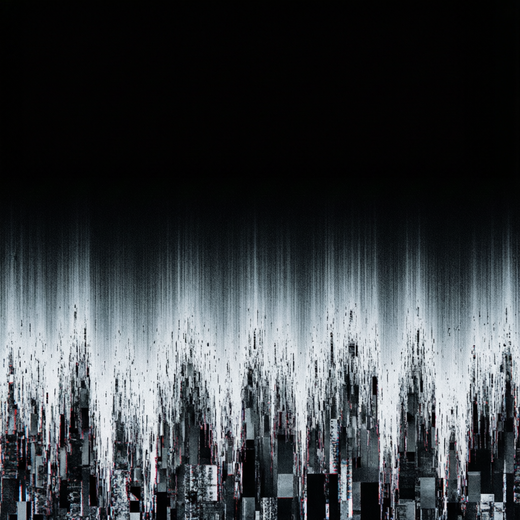 Between Data and Clear, a solo still image artwork by Astral Dream Machine. The layout is presented as a single full-frame image.