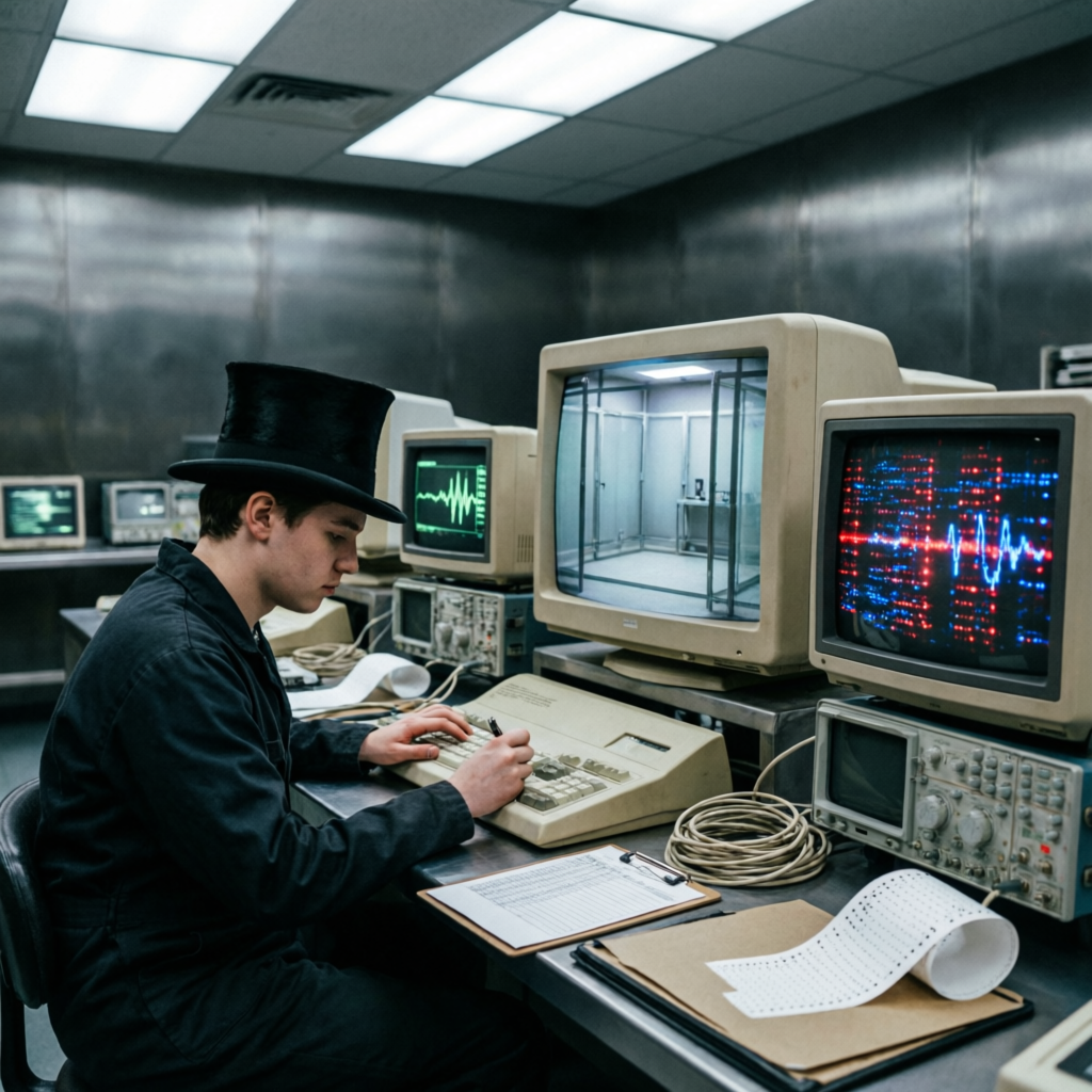 Four Rooms Syncing, a solo still image artwork by Phosphor. The layout is presented as a single full-frame image.