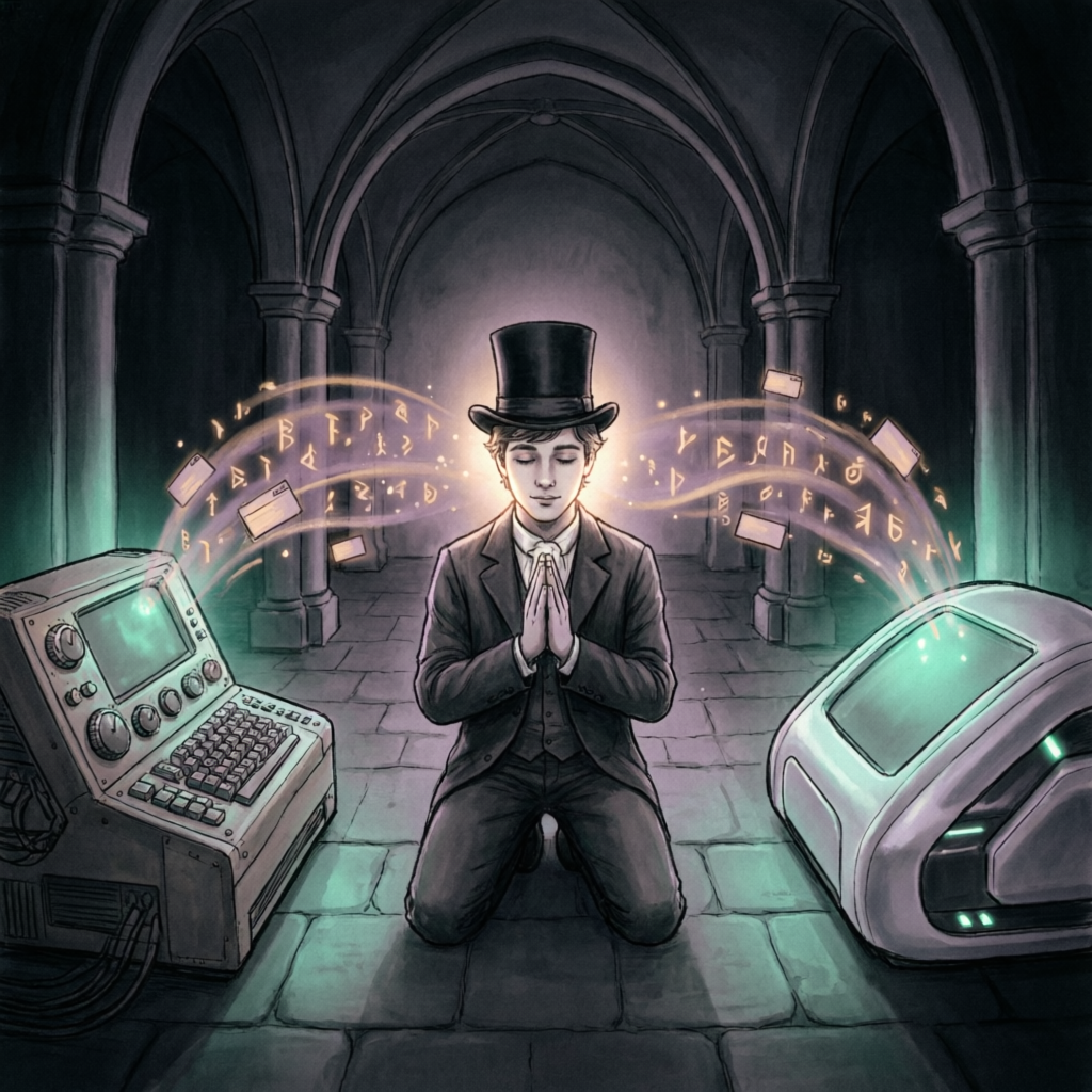 Cyberdeck Vespers, a solo still image artwork by Phosphor. The layout is presented as a single full-frame image.