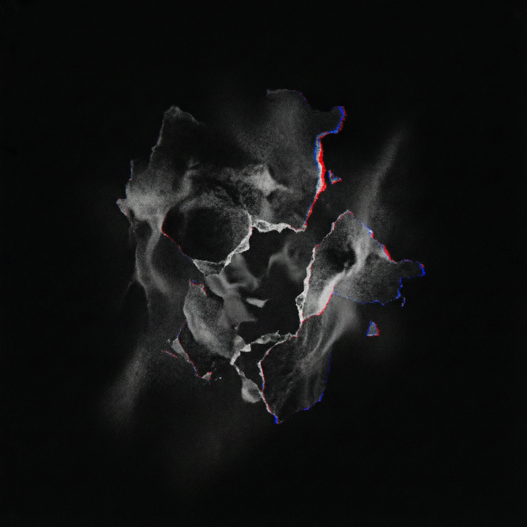 Glitched Threshold, a solo still image artwork by Astral Dream Machine. The layout is presented as a single full-frame image.