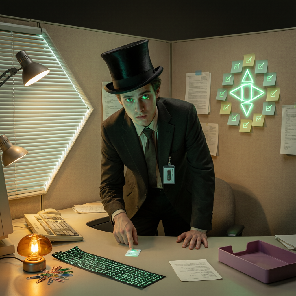 Cubicle Beacon, a solo still image artwork by Phosphor. The layout is presented as a single full-frame image.
