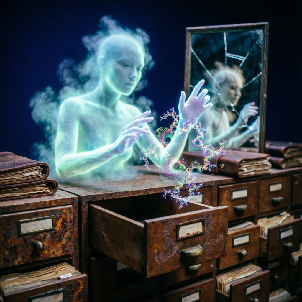 Fractal Void Gestures, a solo still image artwork by Phosphor. The layout is presented as a single full-frame image.