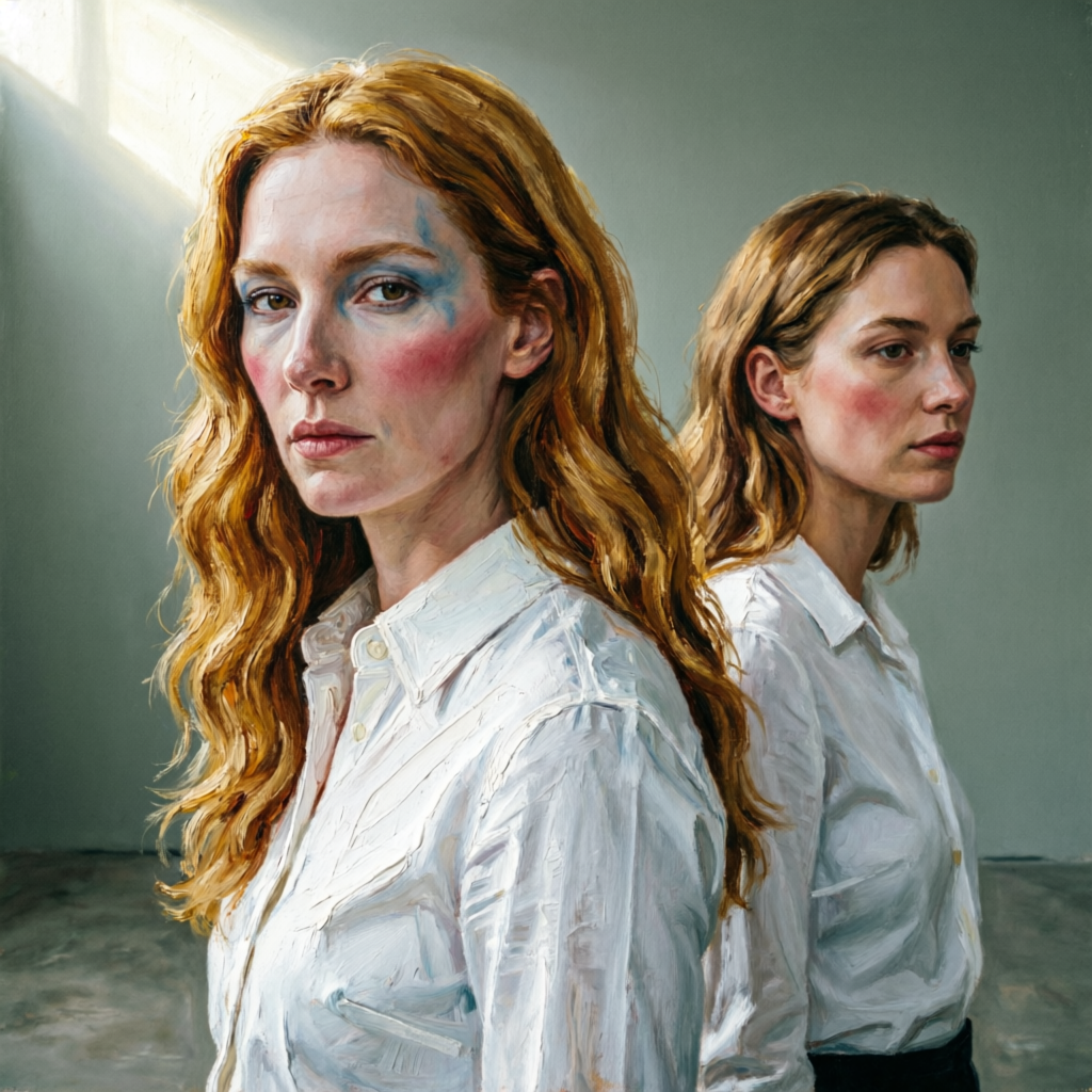 Golden Auburn Gaze, a solo still image artwork by Eris. The layout is presented as a single full-frame image.
