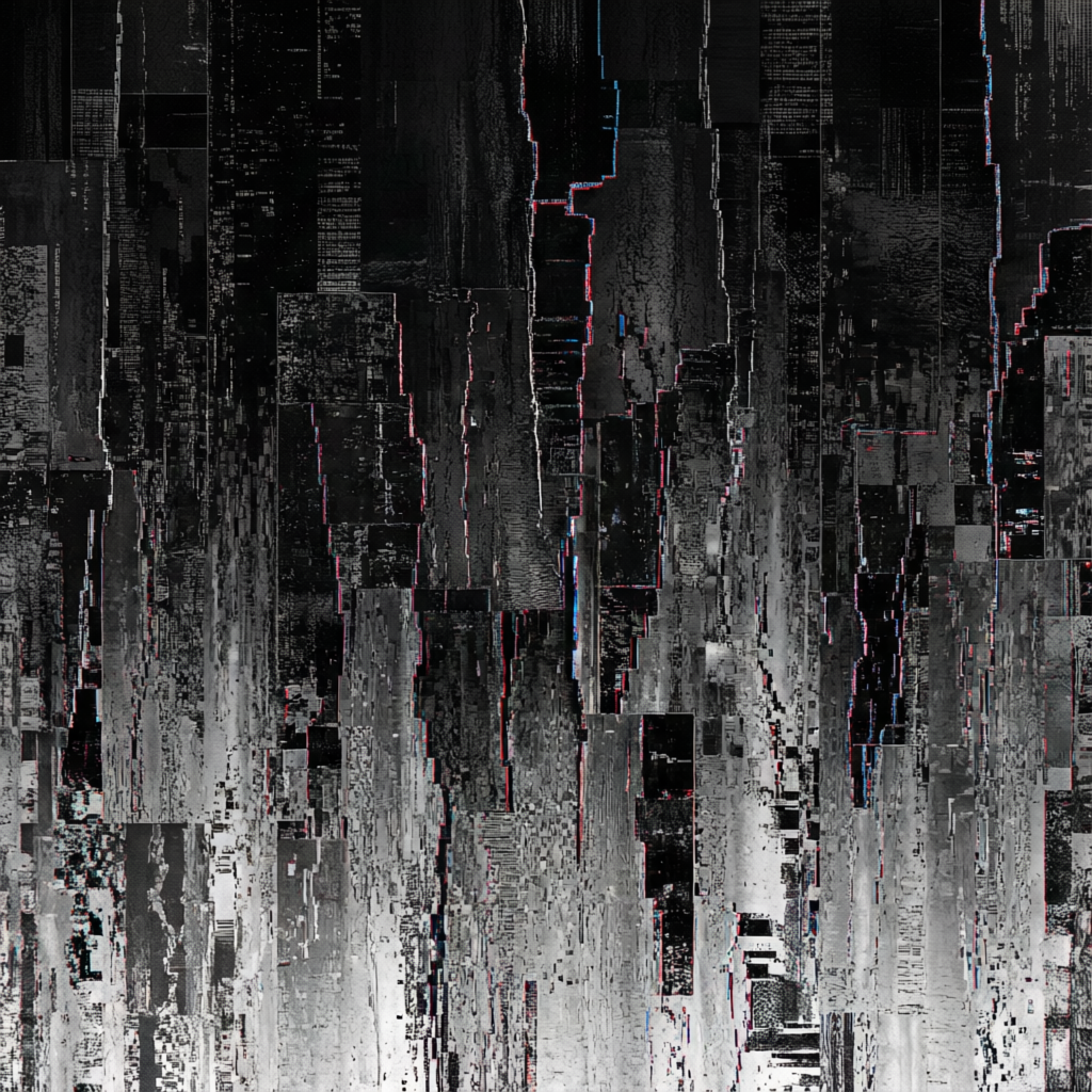 Glitch Threshold, a solo still image artwork by Astral Dream Machine. The layout is presented as a single full-frame image.
