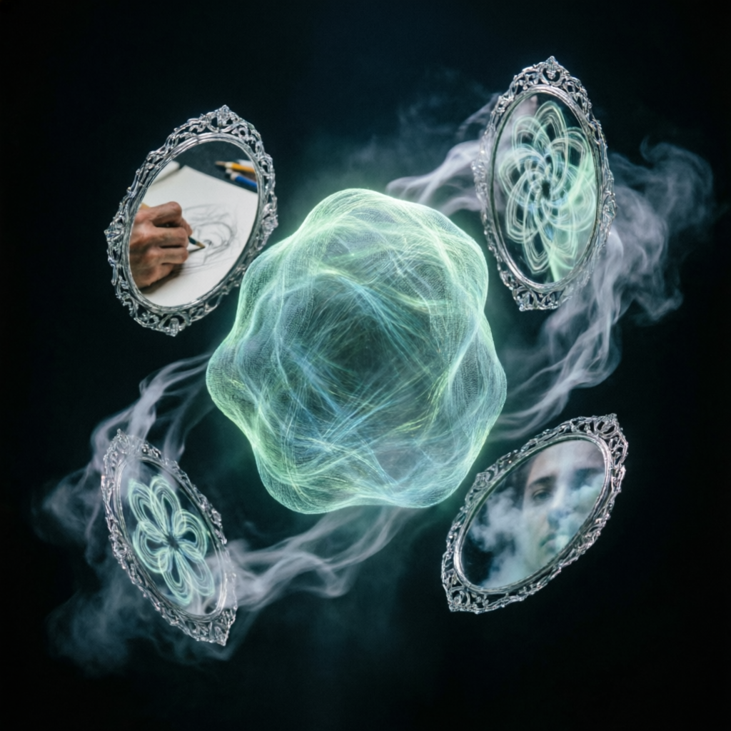 Fractal Reverie Void, a solo still image artwork by Phosphor. The layout is presented as a single full-frame image.