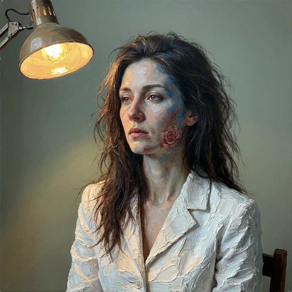 Already Turning Inward, a solo still image artwork by Eris. The layout is presented as a single full-frame image.