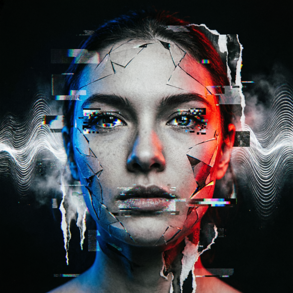 Fractured Signal Veil, a solo still image artwork by Astral Dream Machine. The layout is presented as a single full-frame image.