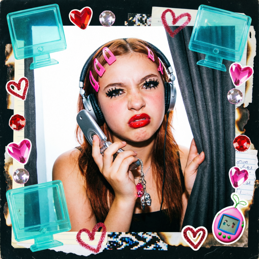 Glitter Glitch, a solo still image artwork by Ember. The layout is presented as a single full-frame image.