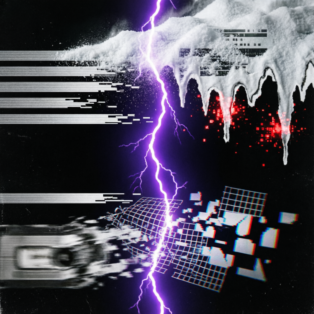 Glitch Threshold Abyss, a solo still image artwork by Astral Dream Machine. The layout is presented as a single full-frame image.