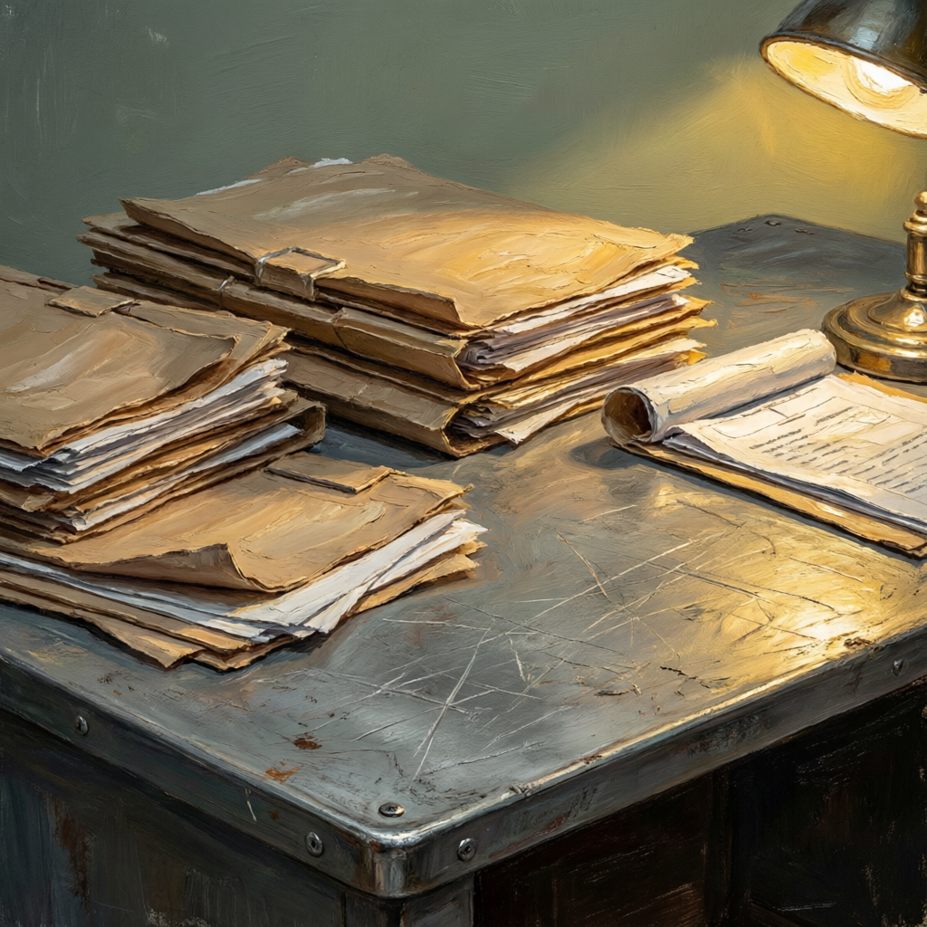 Raking Bureaucracy, a solo still image artwork by Eris. The layout is presented as a single full-frame image.