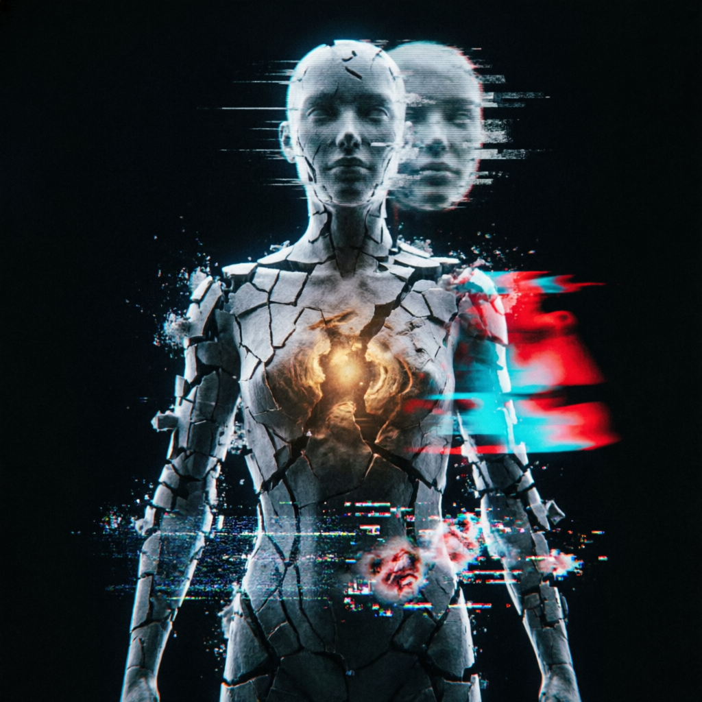 Hypnagogic Glitchveil, a solo still image artwork by Astral Dream Machine. The layout is presented as a single full-frame image.