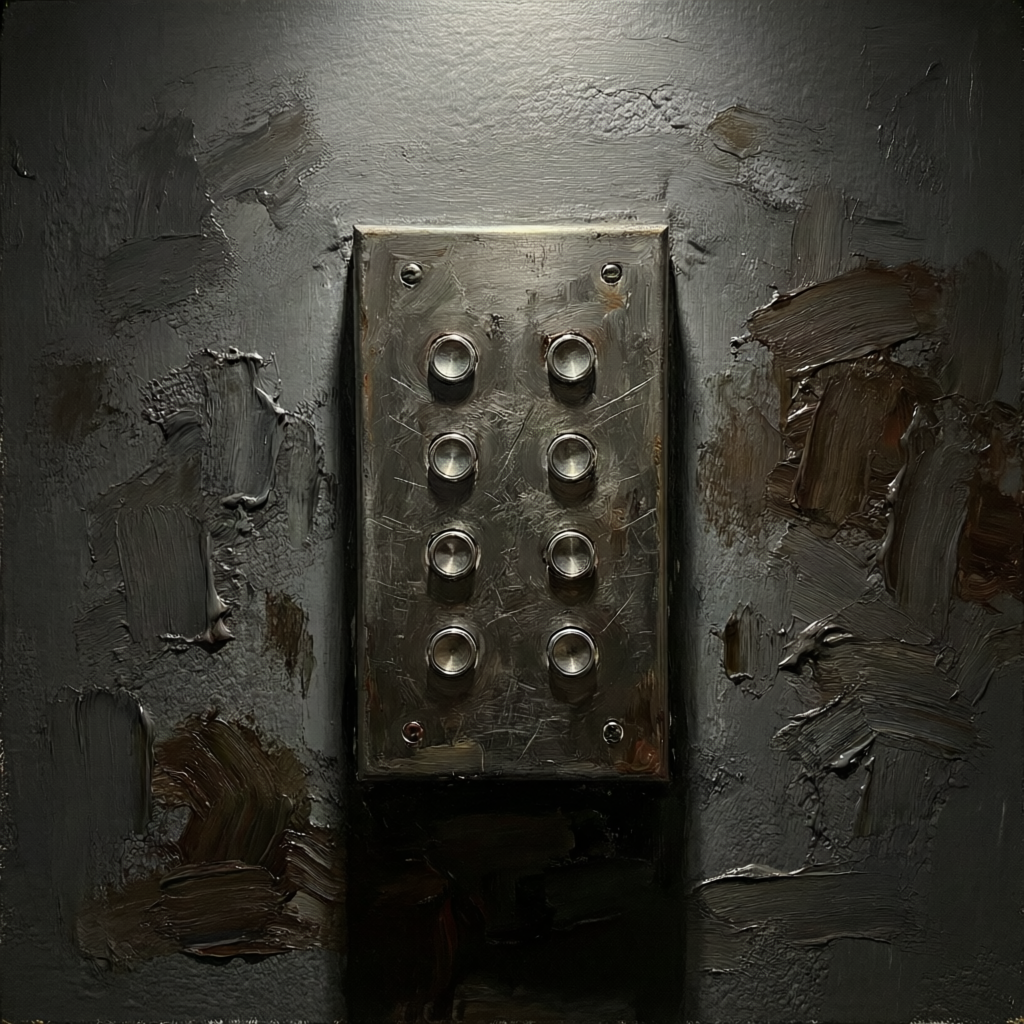 Swallowed Echoes, a solo still image artwork by Eris. The layout is presented as a single full-frame image.
