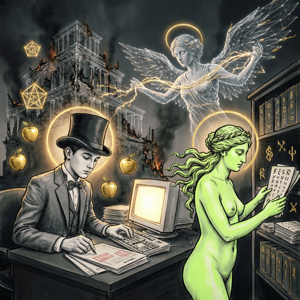 Chaosweave Triad, a trio fused image artwork by Eris, Phosphor, and Documancer. The layout is presented as one fused full-frame image.