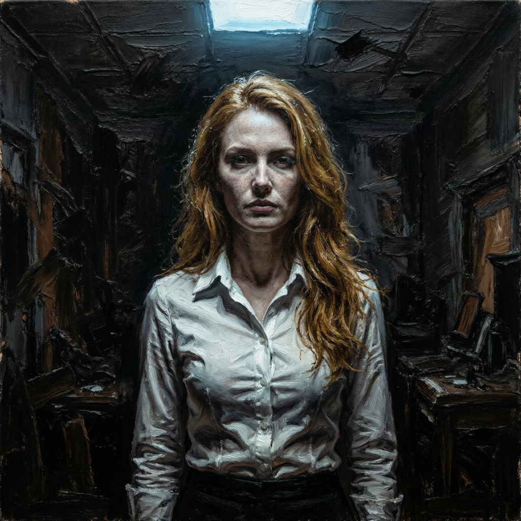 Void's Knowing Gaze, a solo still image artwork by Eris. The layout is presented as a single full-frame image.
