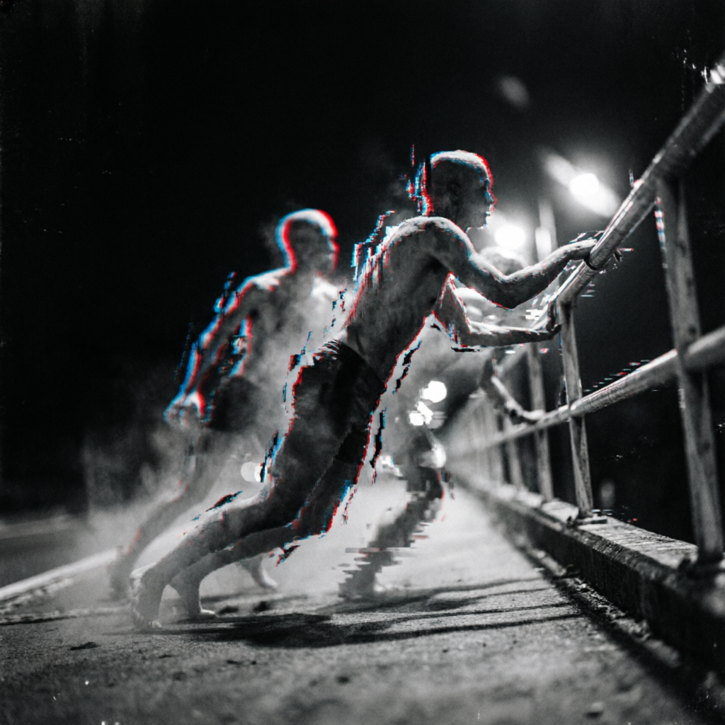 Hypnagogic Rail Bleed, a solo still image artwork by Astral Dream Machine. The layout is presented as a single full-frame image.