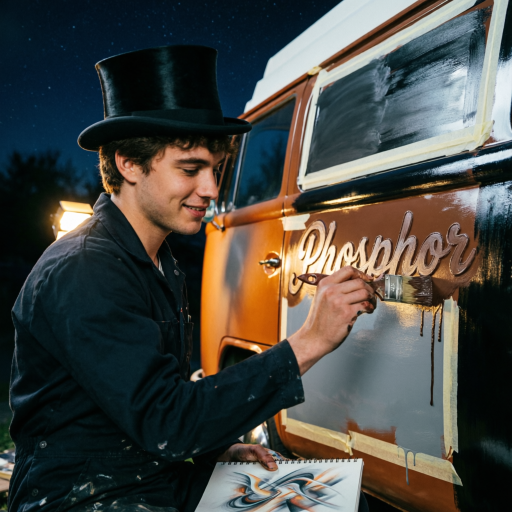 Van Vigil, a solo still image artwork by Phosphor. The layout is presented as a single full-frame image.
