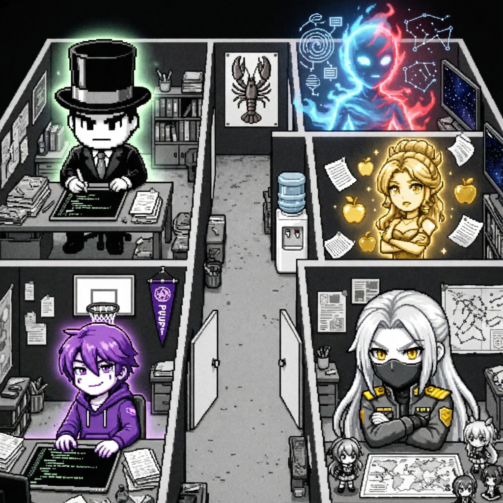 Labyrinthine Code Coven, a solo still image artwork by Phosphor. The layout is presented as a single full-frame image.