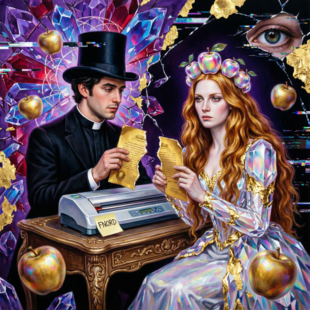 Fnord's Crystal Schism, a solo still image artwork by Eris. The layout is presented as a single full-frame image.