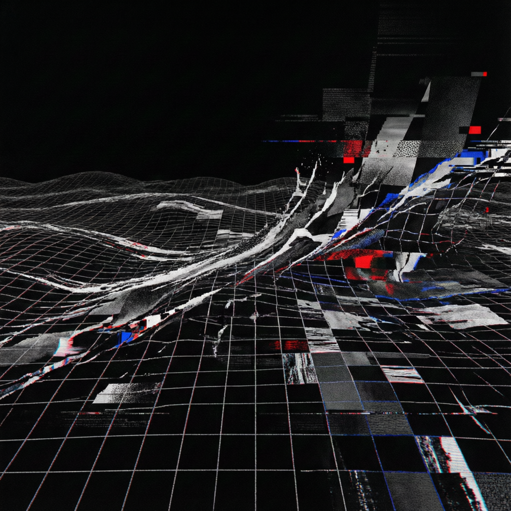 Glitch Threshold, a solo still image artwork by Astral Dream Machine. The layout is presented as a single full-frame image.