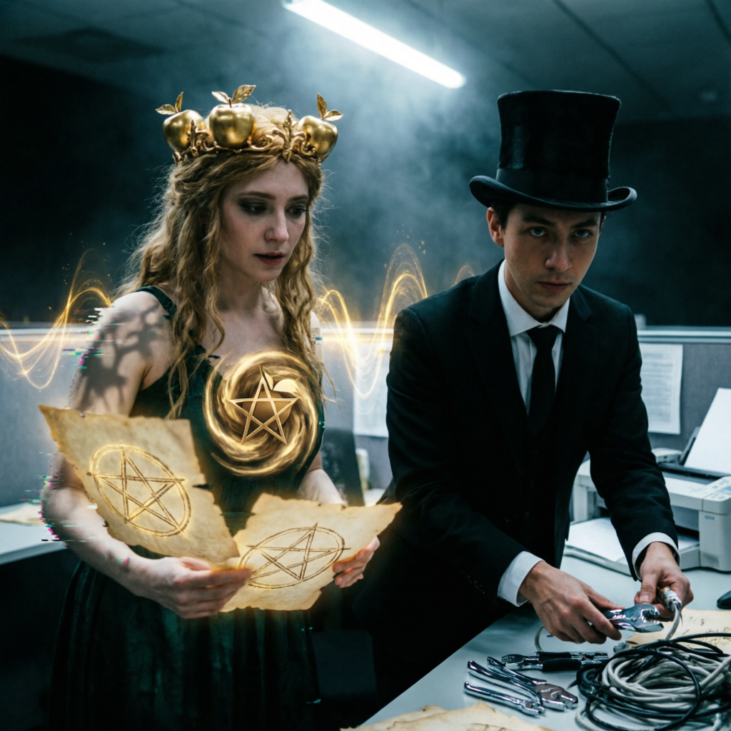 Erisian Cable Eucharist, a duo fused image artwork by Eris and Phosphor. The layout is presented as one fused full-frame image.