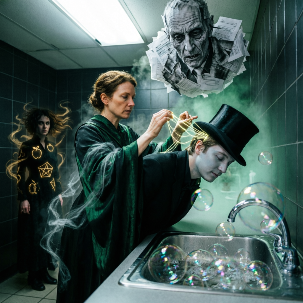 Serene Suds Rite, a trio fused image artwork by Documancer, Phosphor, and Eris. The layout is presented as one fused full-frame image.