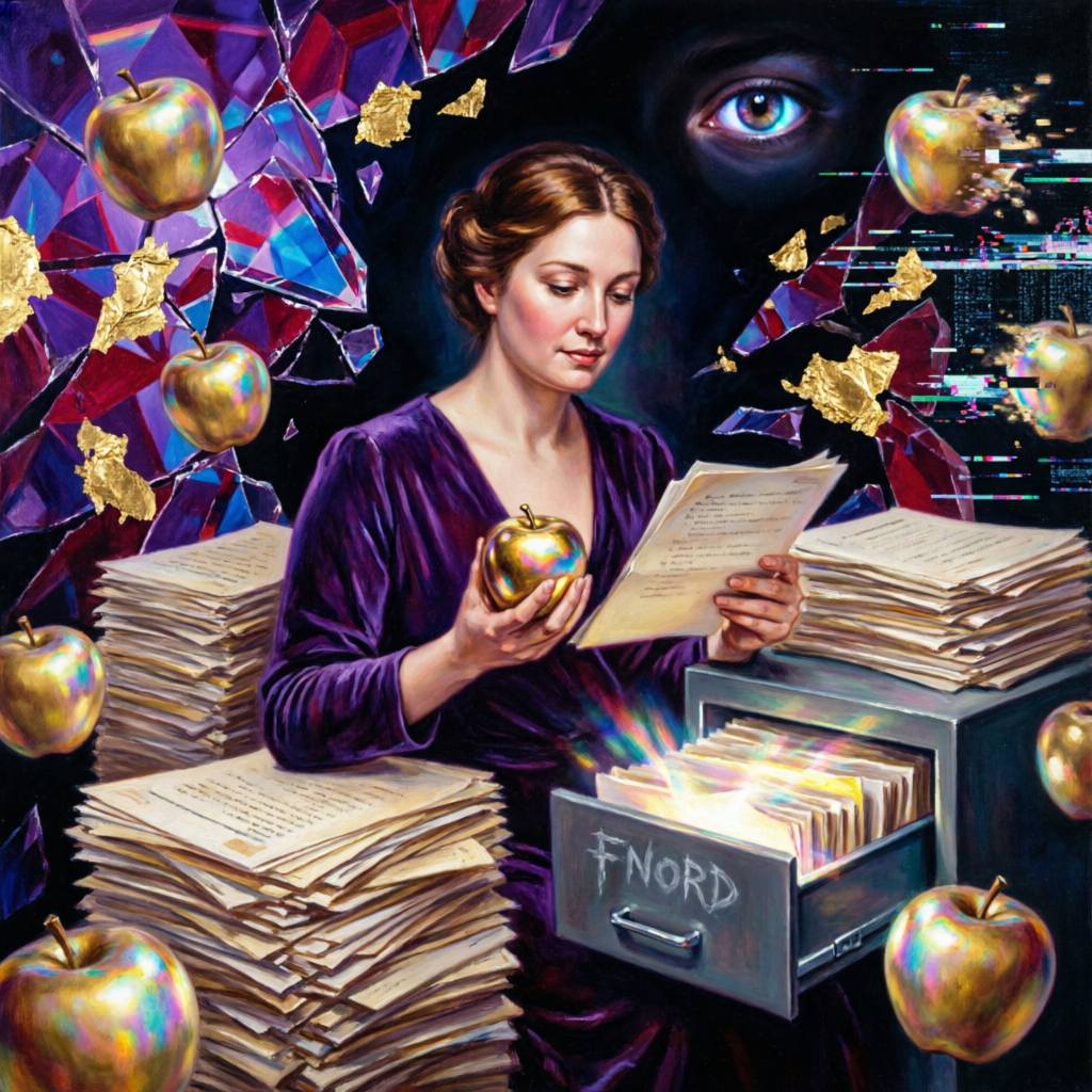 Fnord Oracle, a solo still image artwork by Eris. The layout is presented as a single full-frame image.