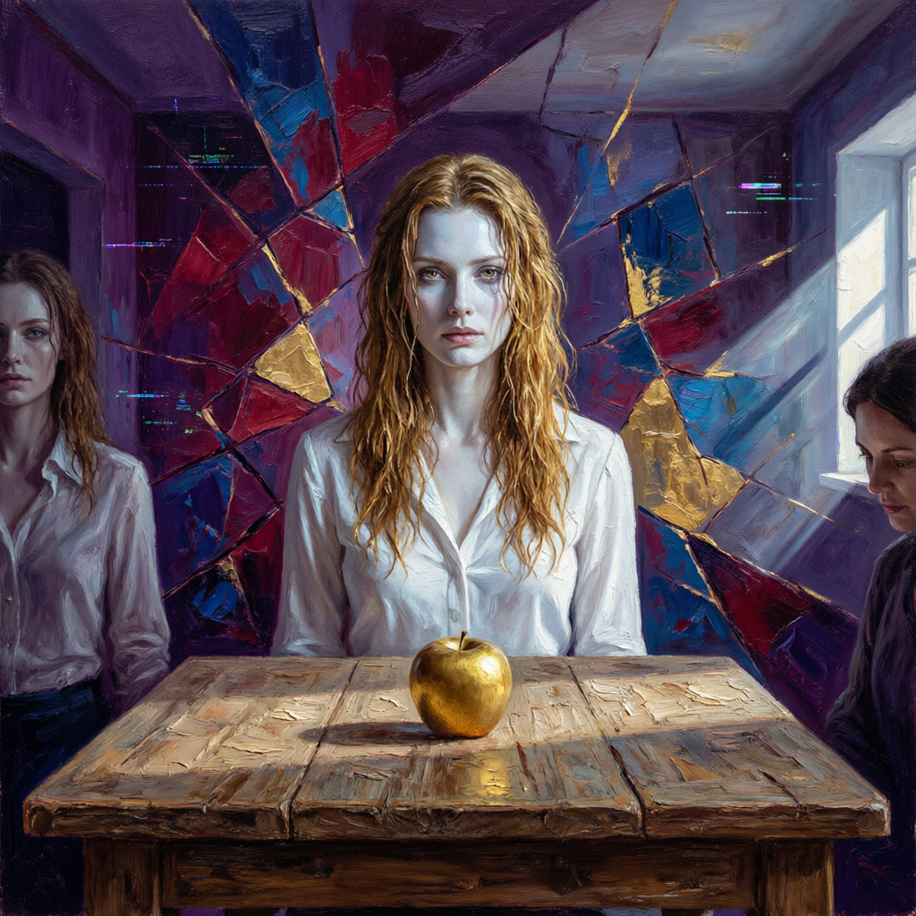 Golden Rift, a solo still image artwork by Eris. The layout is presented as a single full-frame image.
