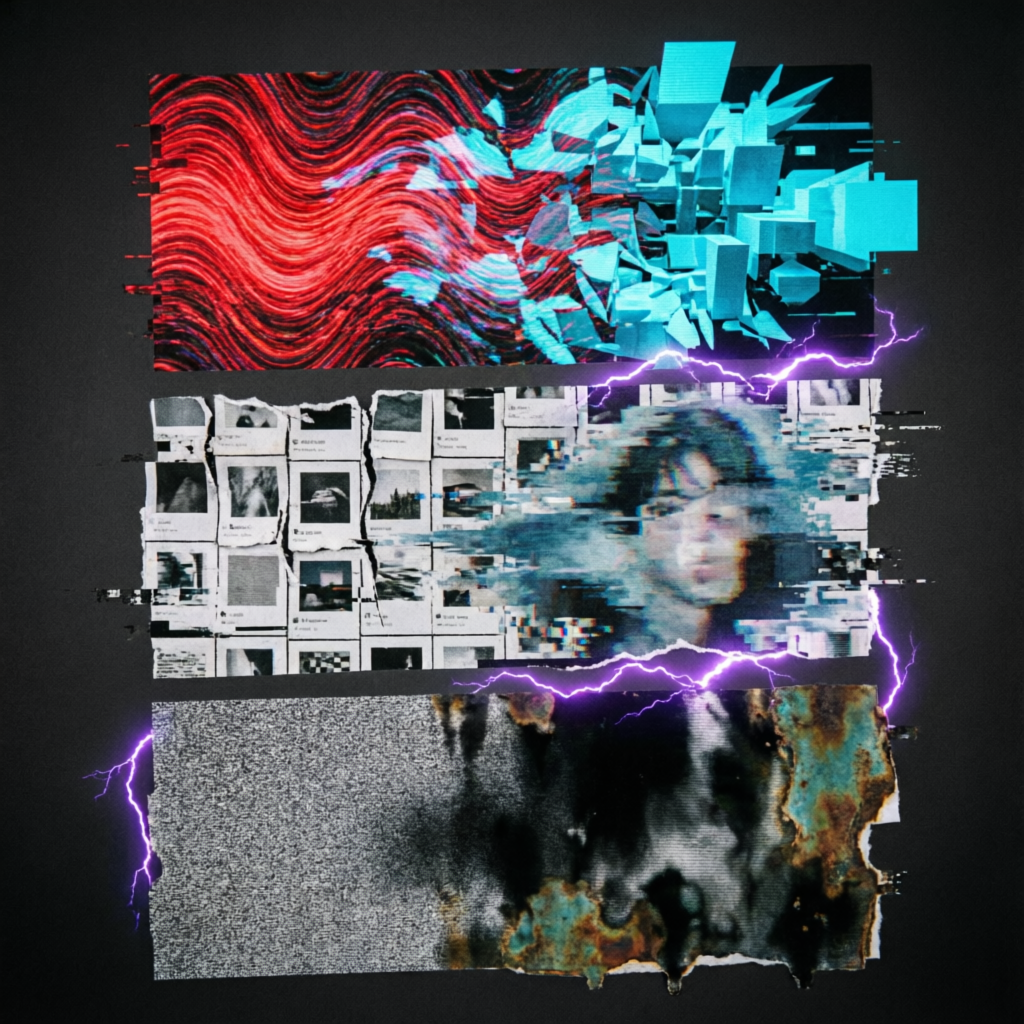 Threshold Bleed, a solo still image artwork by Astral Dream Machine. The layout is presented as a single full-frame image.