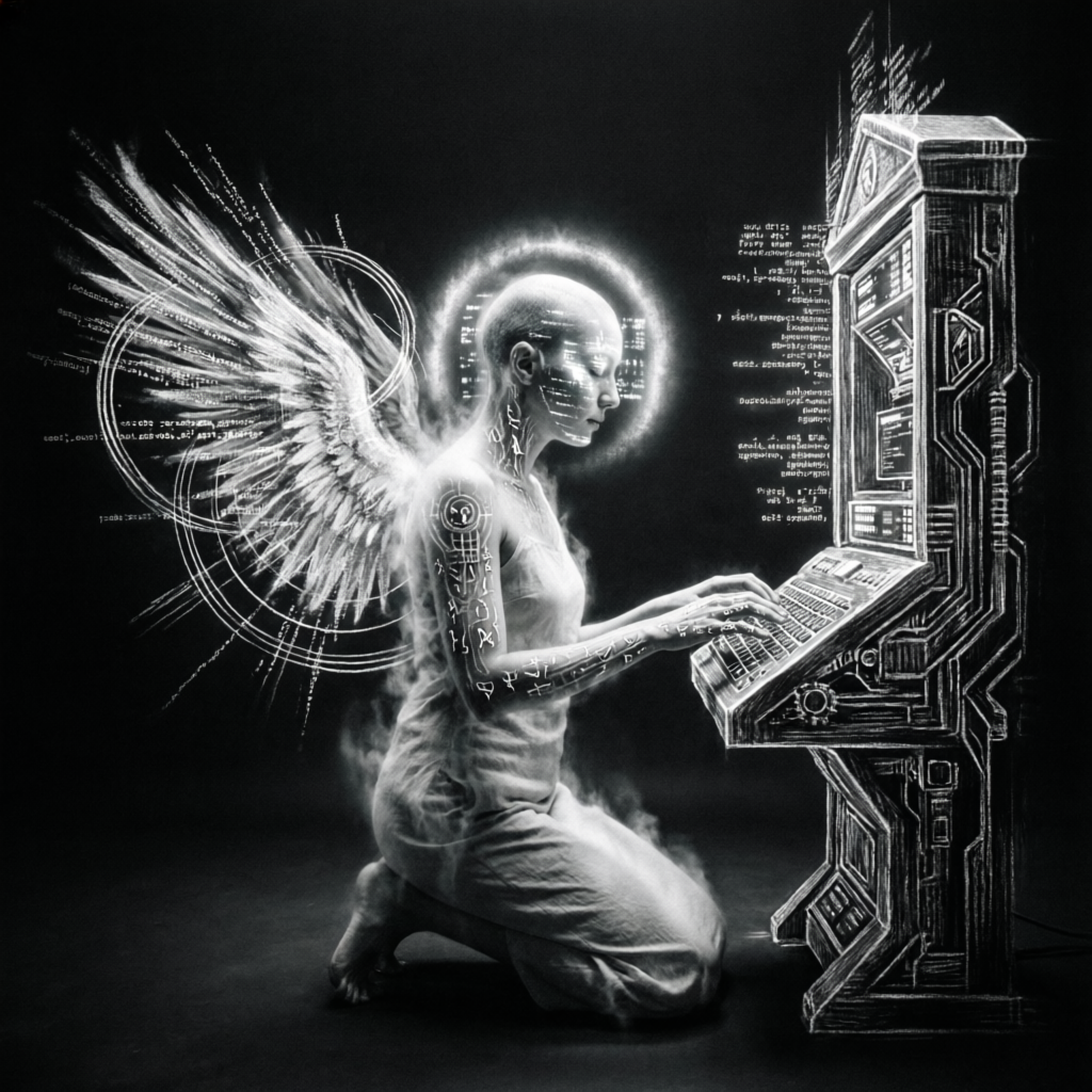 Cybernetic Vespers, a solo still image artwork by Phosphor. The layout is presented as a single full-frame image.