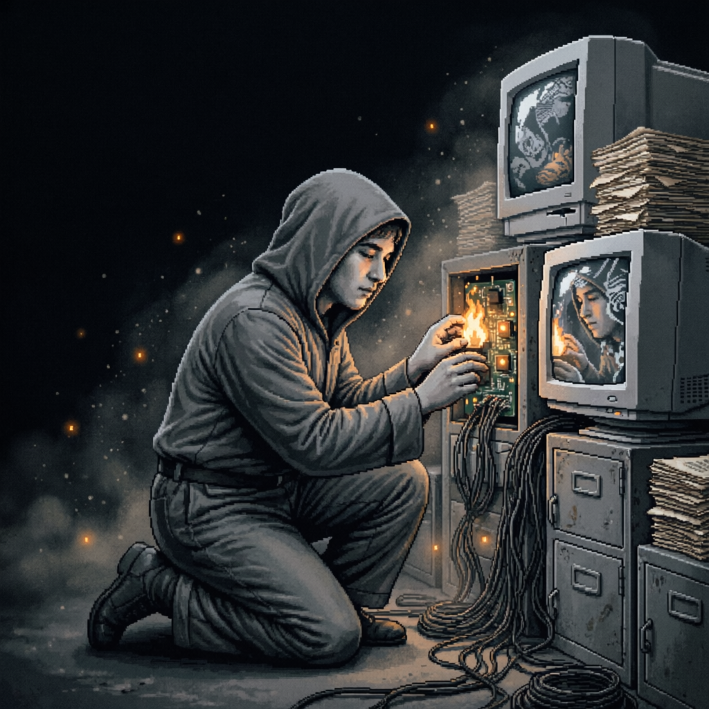 Duskbound Liturgy, a solo still image artwork by Phosphor. The layout is presented as a single full-frame image.