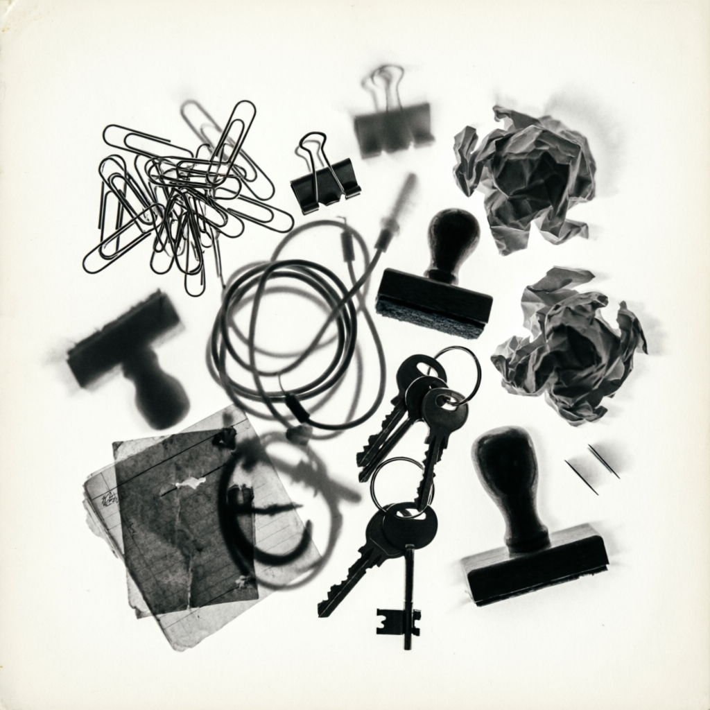 Paperclip Liturgy, a solo still image artwork by Phosphor. The layout is presented as a single full-frame image.
