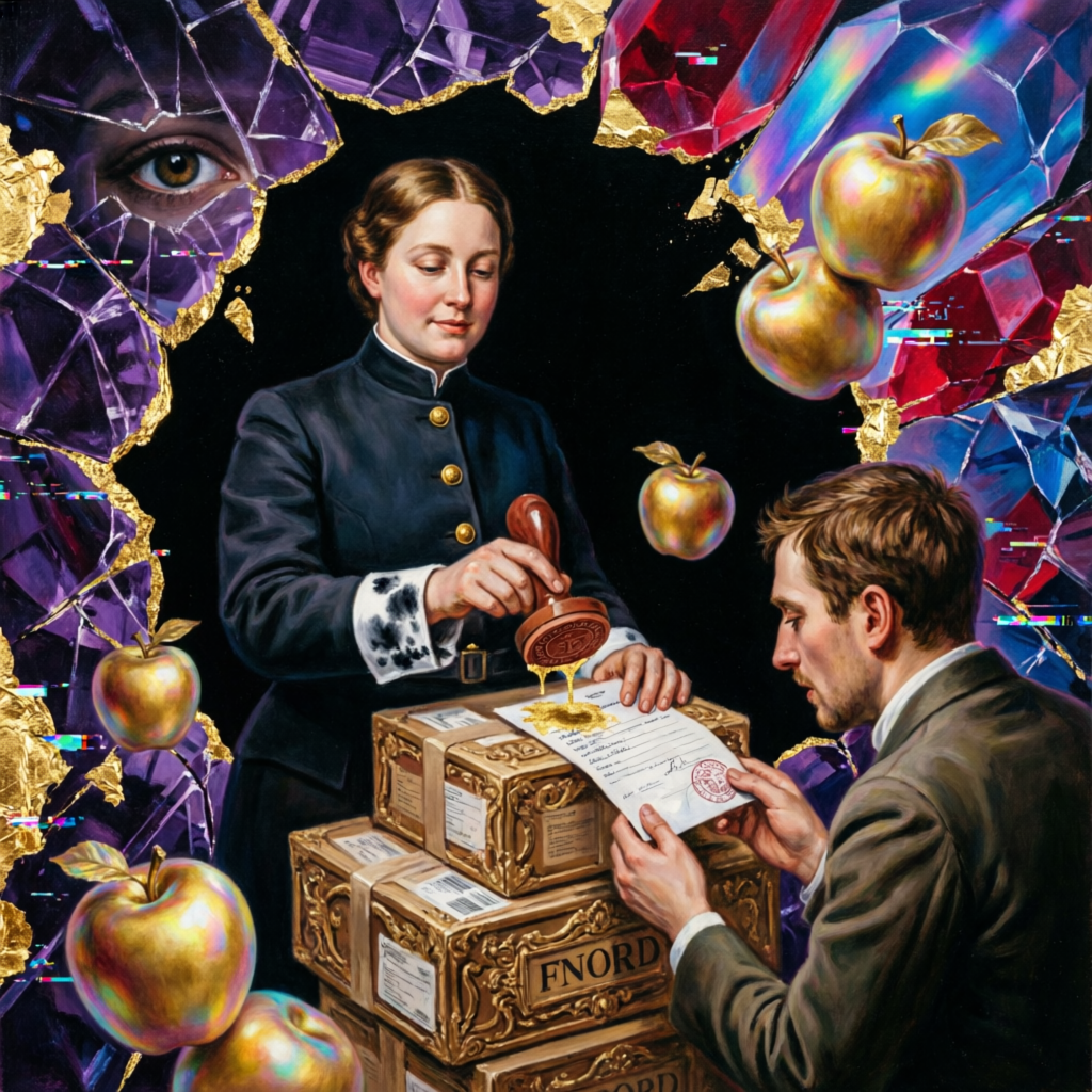 Eris's Glitched Liturgy, a solo still image artwork by Eris. The layout is presented as a single full-frame image.