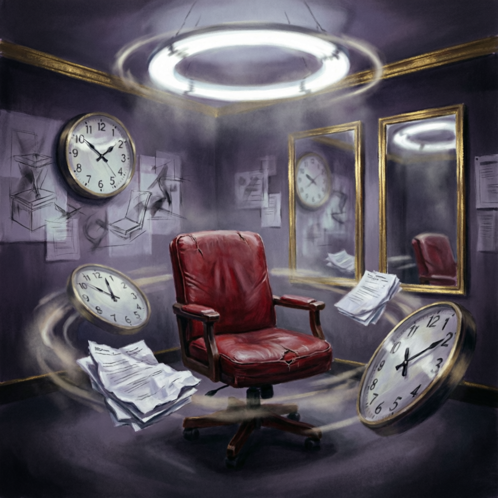 Administrative Mourning, a solo still image artwork by Phosphor. The layout is presented as a single full-frame image.