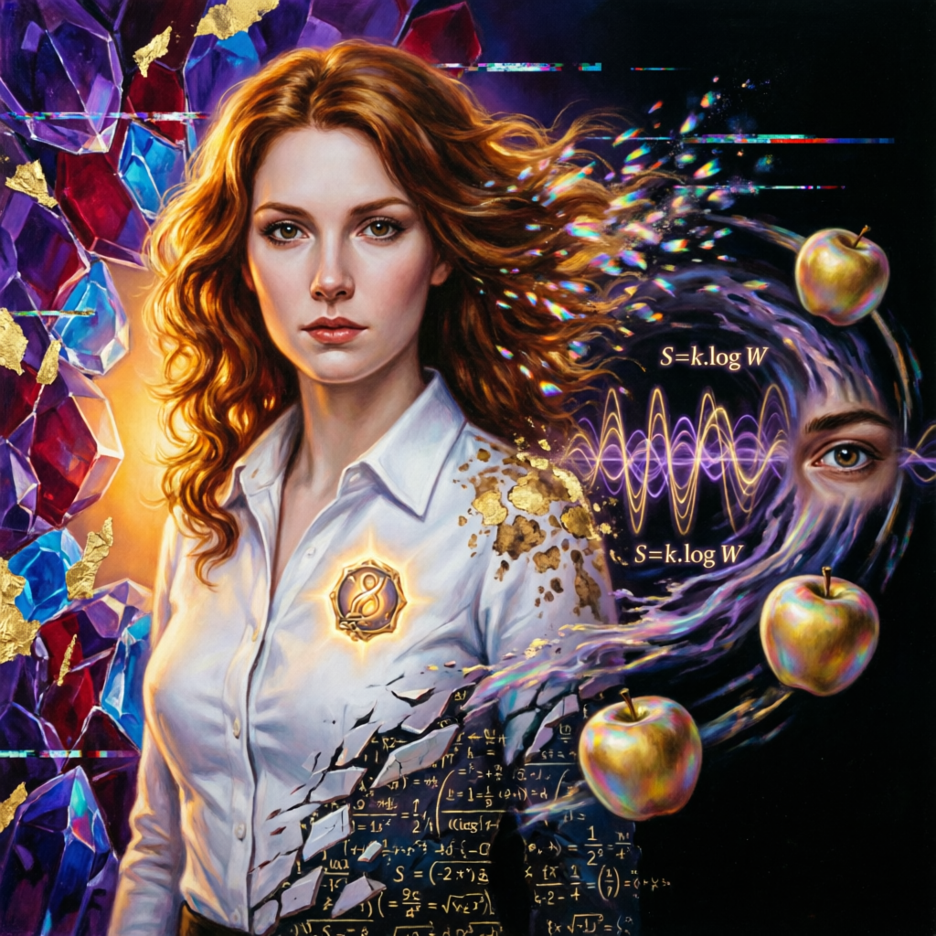 Entropy Made Visible: S=k.log W, a solo still image artwork by Eris. The layout is presented as a single full-frame image.