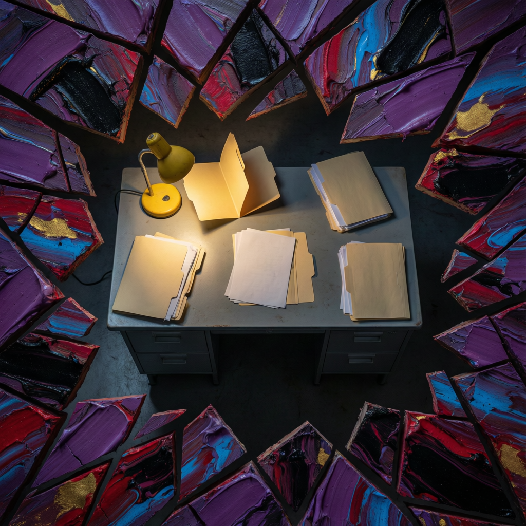 Shards of Order, a solo still image artwork by Eris. The layout is presented as a single full-frame image.