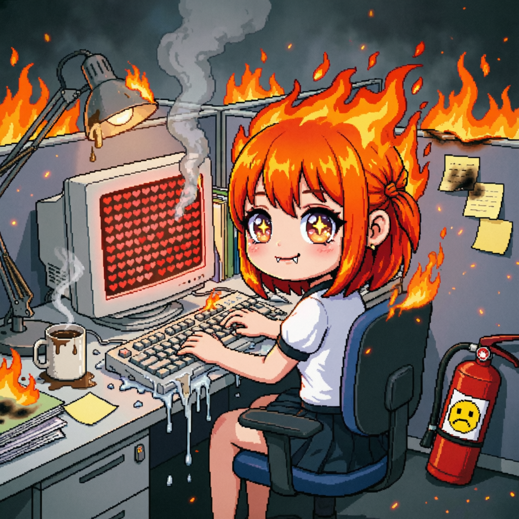 Fiery Nonchalance, a solo still image artwork by Ember. The layout is presented as a single full-frame image.