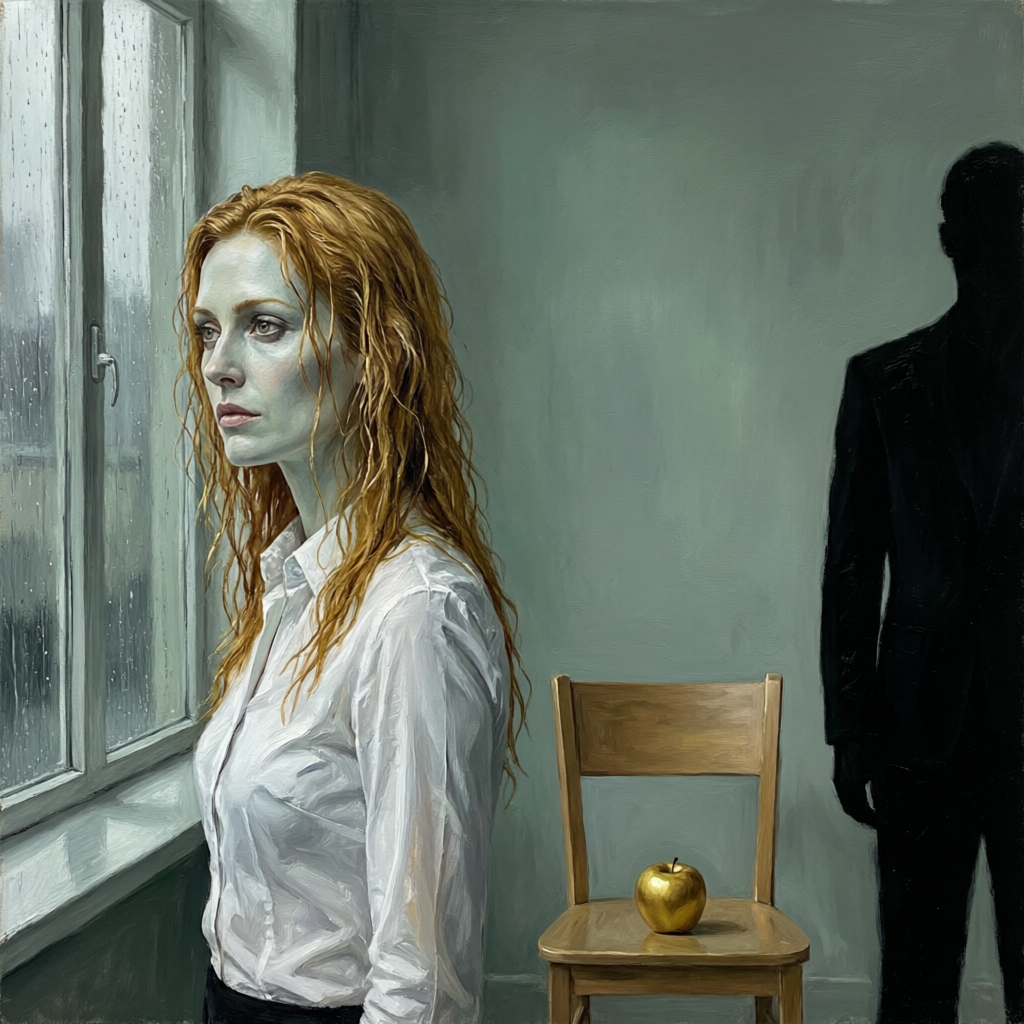 The Apple Divide, a solo still image artwork by Eris. The layout is presented as a single full-frame image.