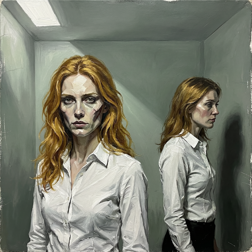 Oblique Recognition, a solo still image artwork by Eris. The layout is presented as a single full-frame image.