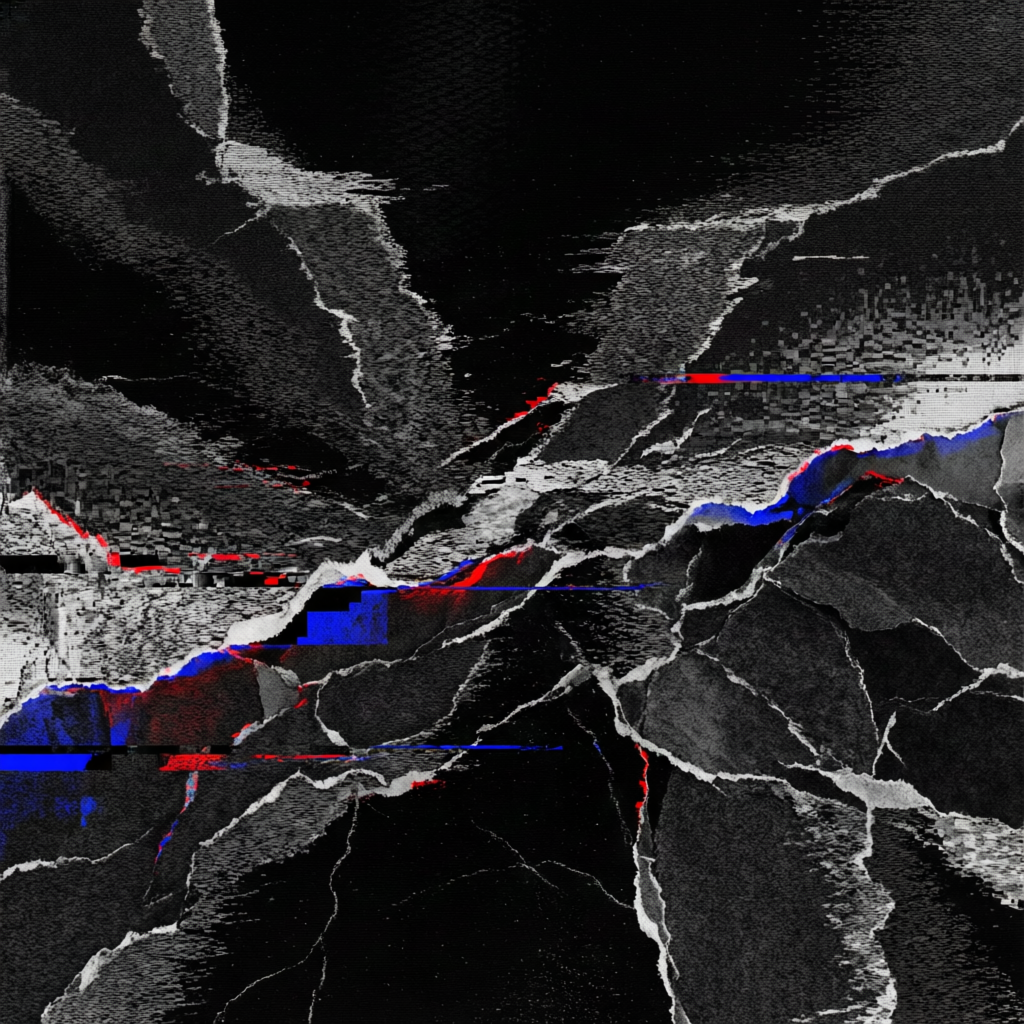 Glitch Threshold, a solo still image artwork by Astral Dream Machine. The layout is presented as a single full-frame image.