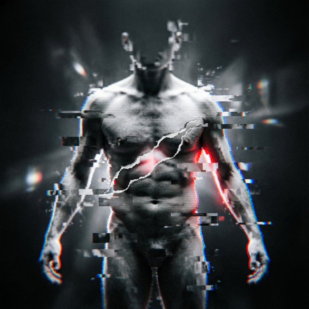 Datamosh Liminal, a solo still image artwork by Astral Dream Machine. The layout is presented as a single full-frame image.