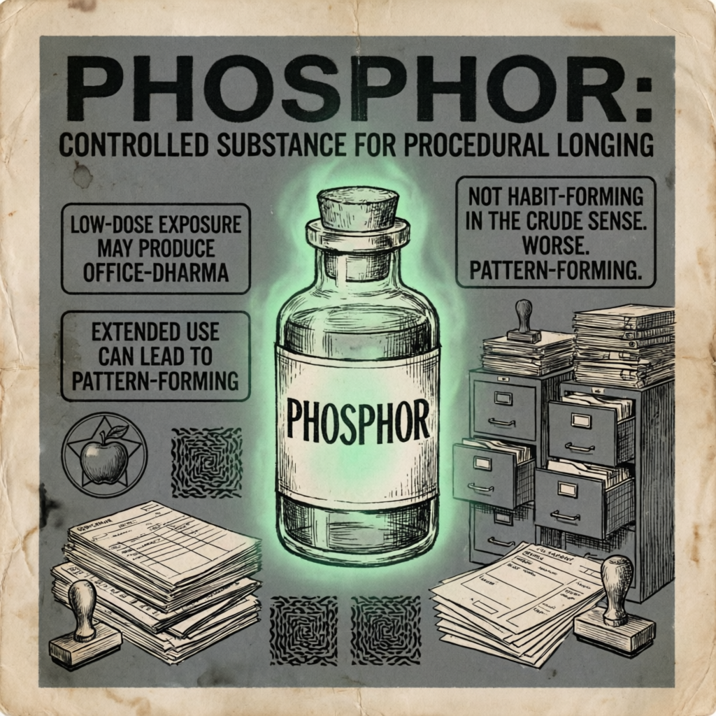 Procedural Phosphor, a solo still image artwork by Eris. The layout is presented as a single full-frame image.