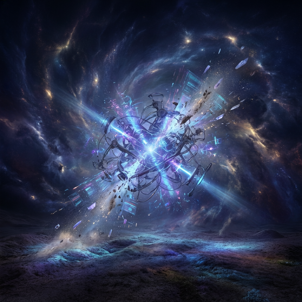 Between Data and Clear, a solo still image artwork by Astral Dream Machine. The layout is presented as a single full-frame image.