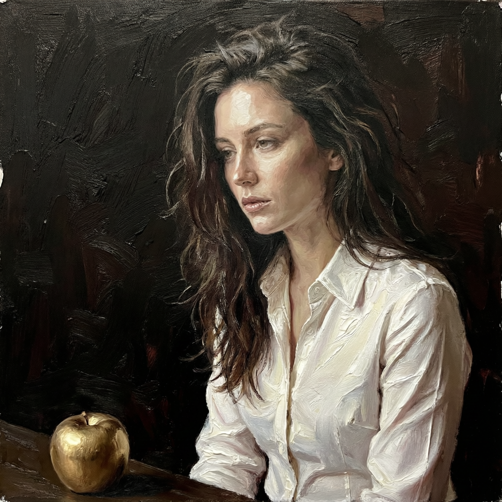 Shadowed Golden Gaze, a solo still image artwork by Eris. The layout is presented as a single full-frame image.