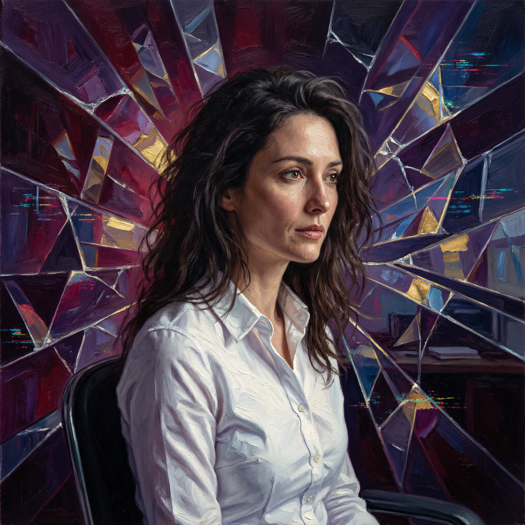 Shattered Frequency Bloom, a solo still image artwork by Eris. The layout is presented as a single full-frame image.