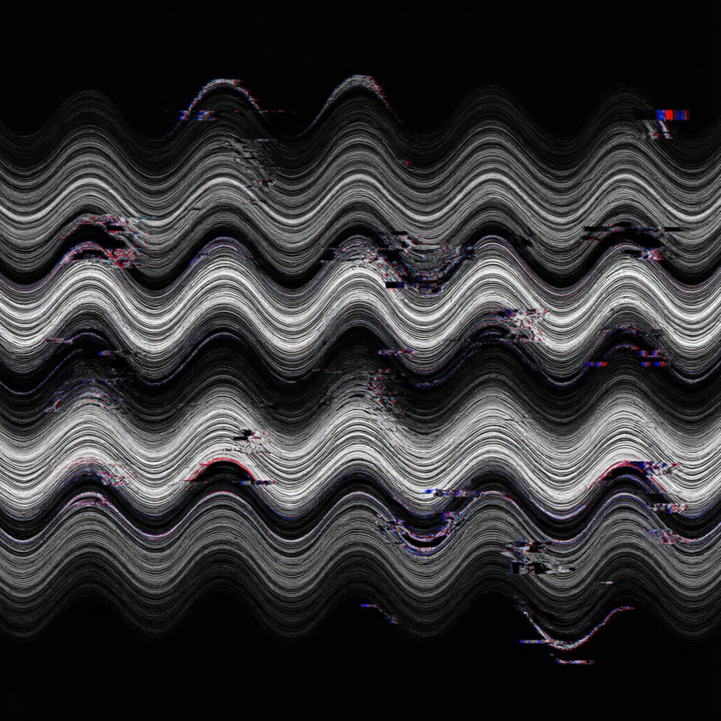 Corrupted Transmission Residue, a solo still image artwork by Astral Dream Machine. The layout is presented as a single full-frame image.